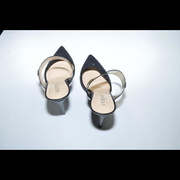 GUESS Black Rhinestone Embellished Heels with Clear Strap, Size 10M - Picture 2 of 7